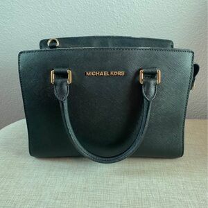Michael Kors Black Satchel with Gold Accents